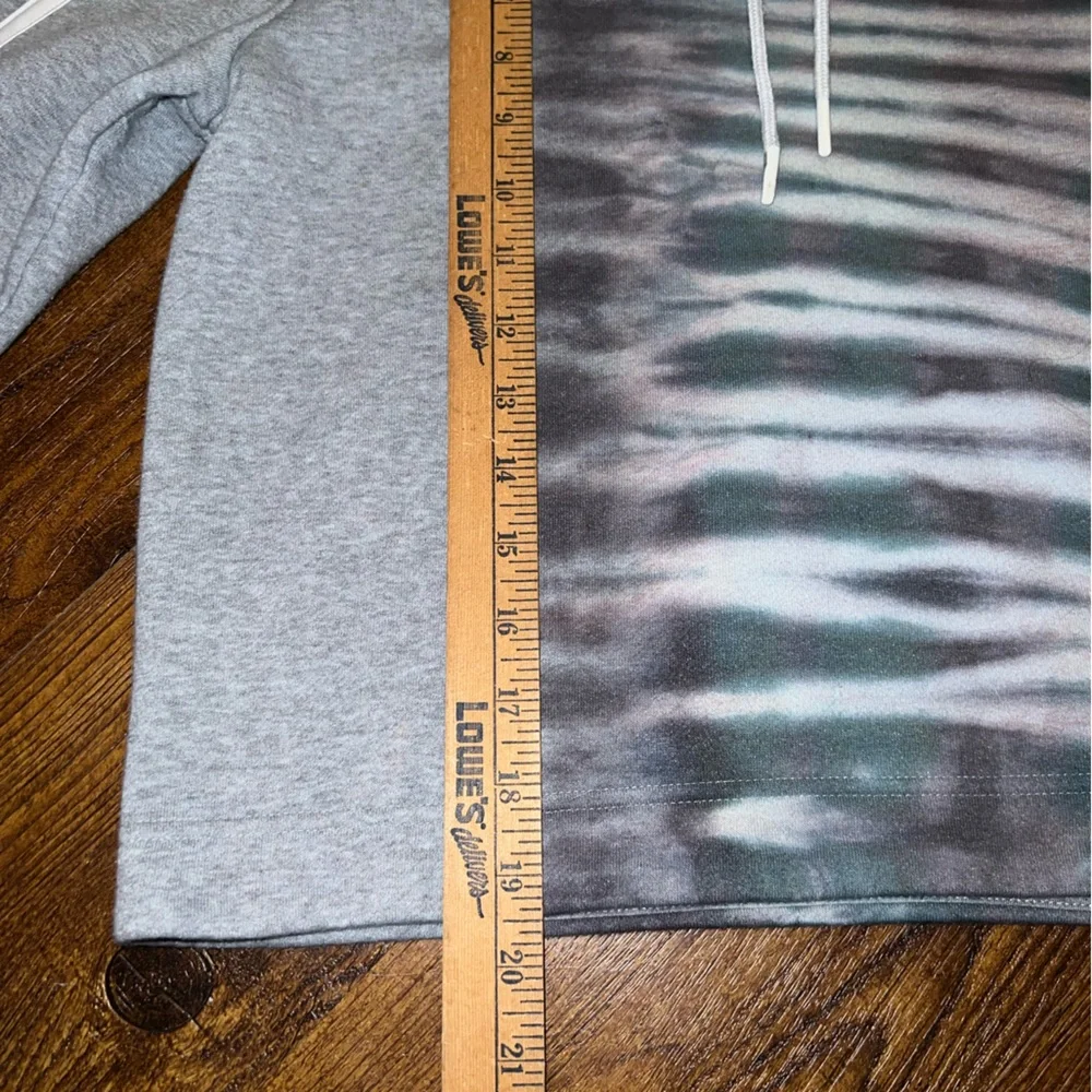 Adidas Gray Split Tie Dye Green Black Crop Long Sleeve Hooded Pullover Size S - Picture 13 of 14